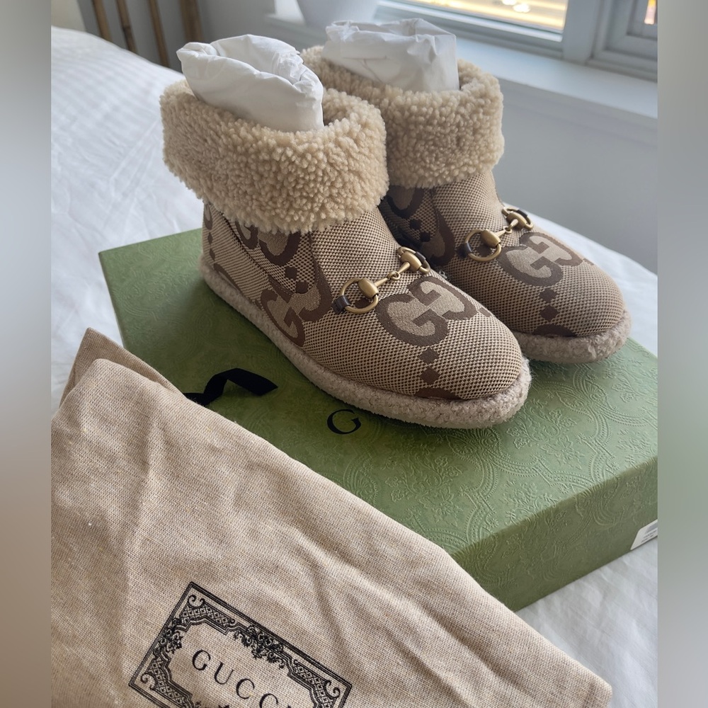 Gucci Beige and Brown Ankle Boots